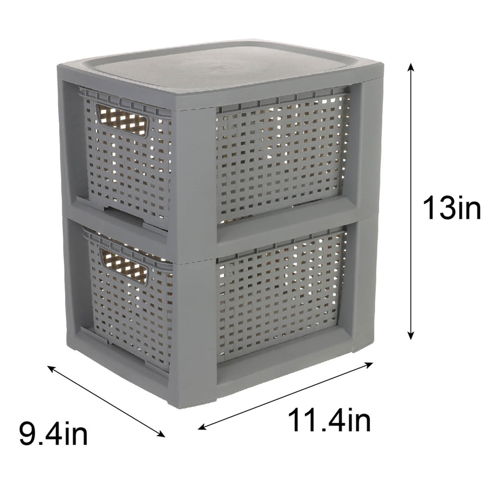 Plastic Rectangle Storage Basket - Grey, 9.4x11.4x13.0"