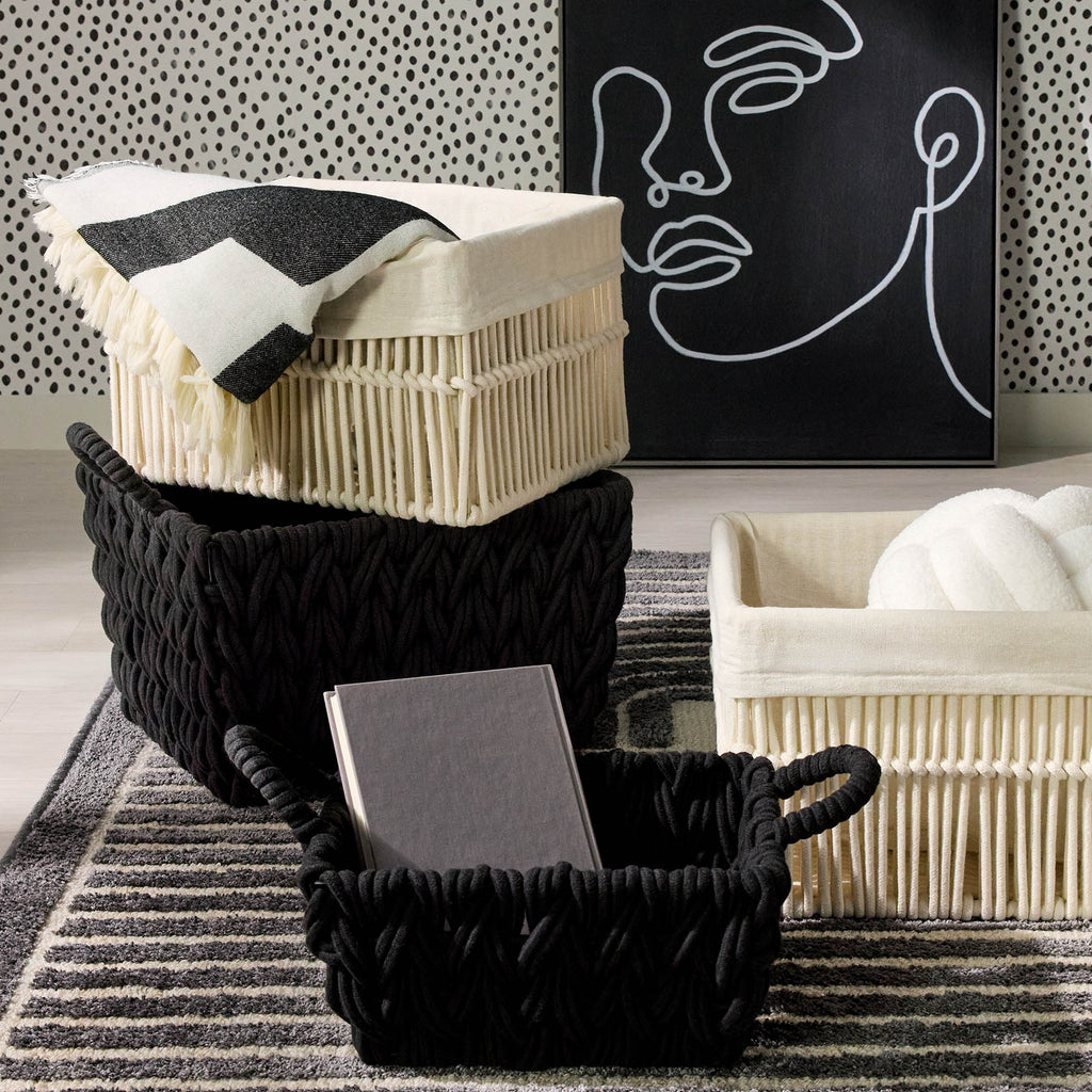 Fabric Rectangle Storage Basket - Black, 16.1x13.4x10.2"