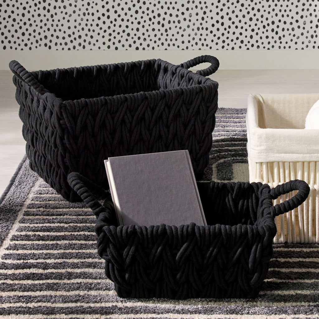 Fabric Rectangle Storage Basket - Black, 16.1x13.4x10.2"