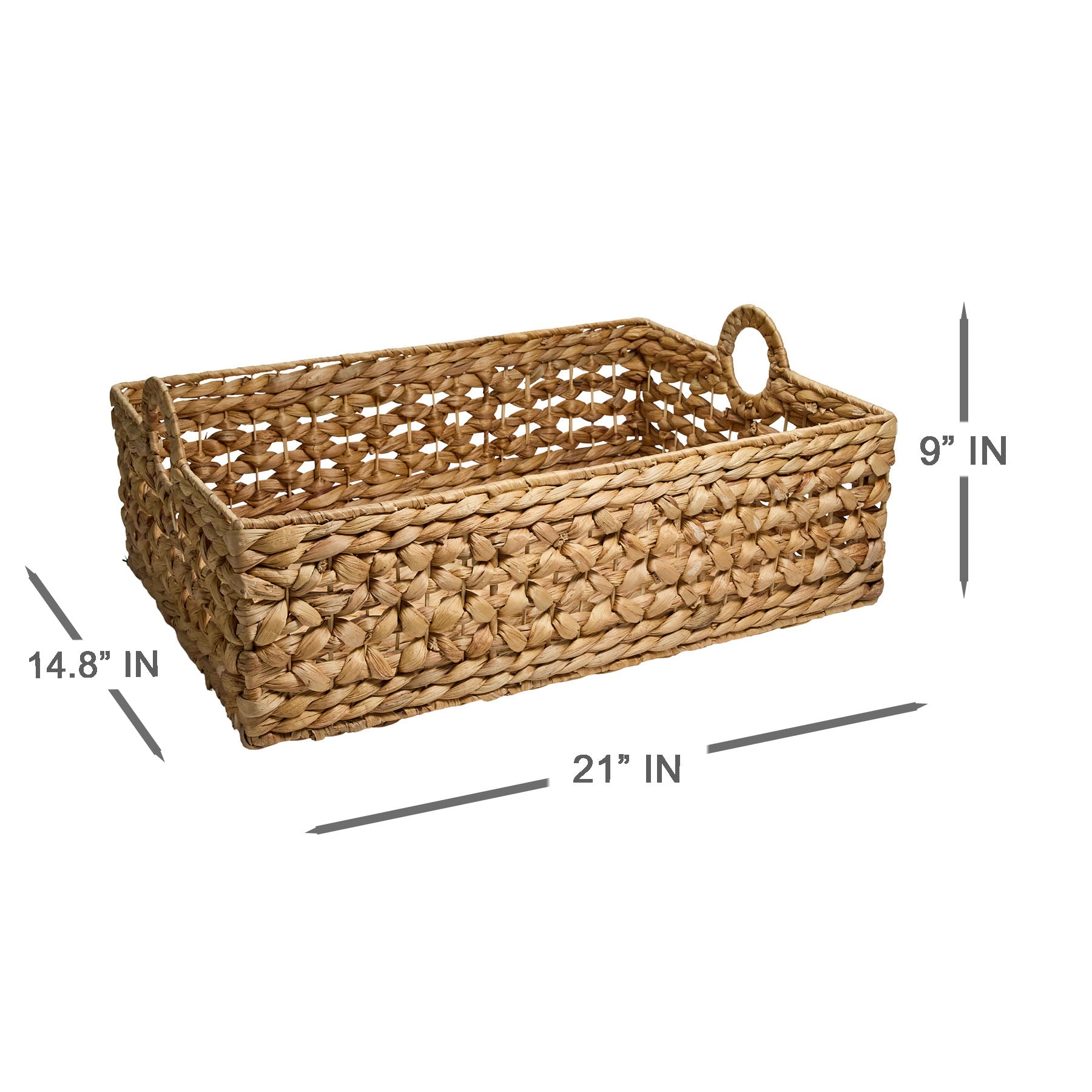 Water Hyacinth Rectangle Storage Basket - Natural, 21.0x14.8x9.0"