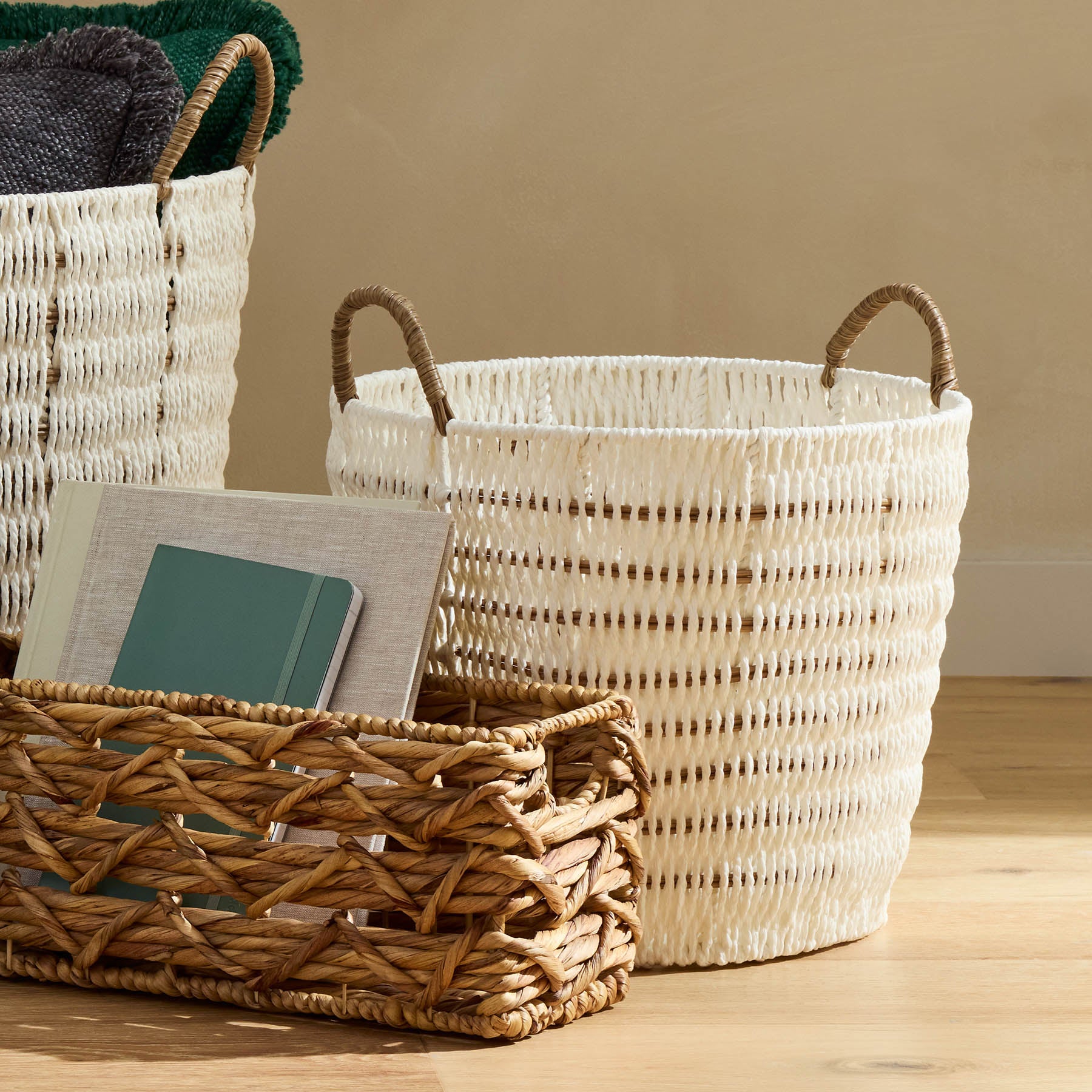 Paper Round Storage Basket - White, 13.8x13.8x11.6"